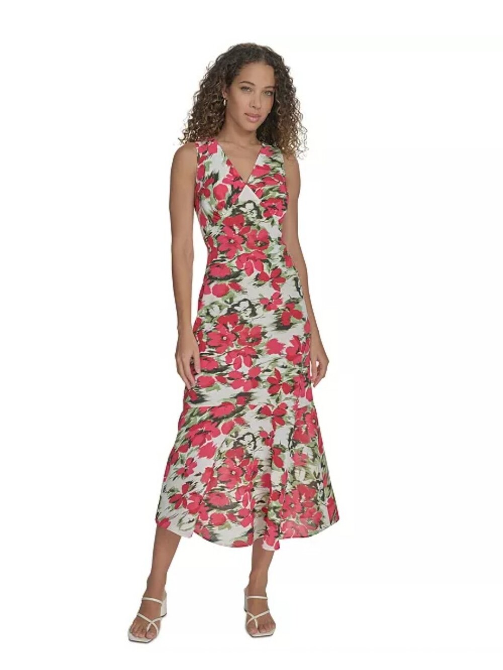 NWT Calvin Klein Floral Maxi Dress Pink Green Sleeveless Size 2 Wedding Guest